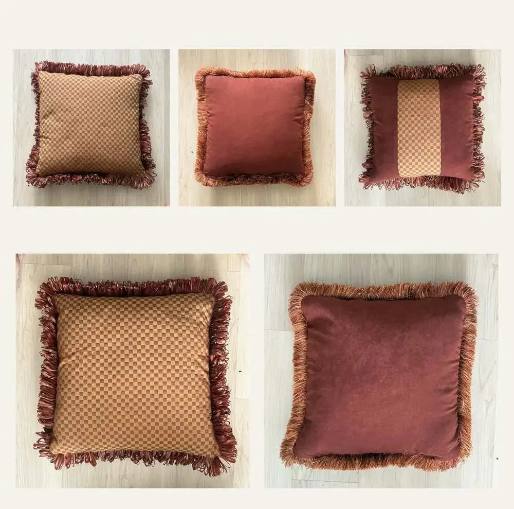 Soho Home Margeaux Cushions Rust Velvet Feather Throw Pillows Setof5